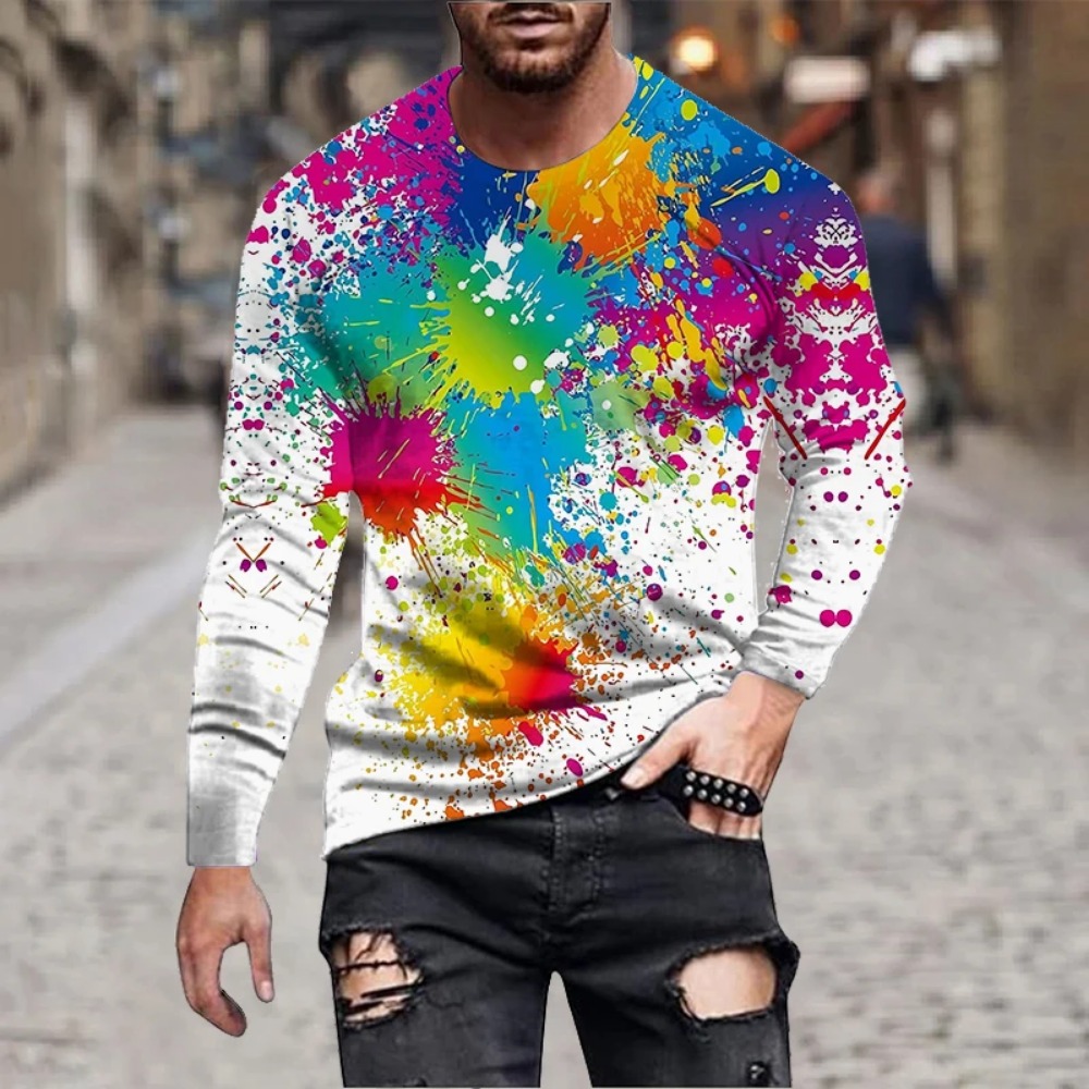 Embroidery Art Painting - Camiseta masculina com estampa de arco-íris,