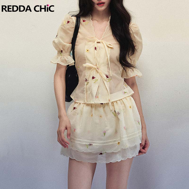 Embroidery Blouse - REDDACHiC Conjunto Feminino de Saia e
