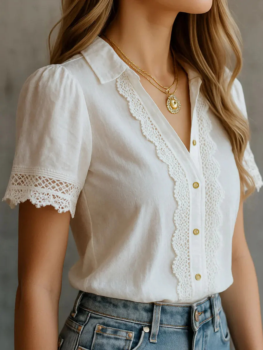 Embroidery Blouse - Camisas Elegantes Femininas Casuais em Cores