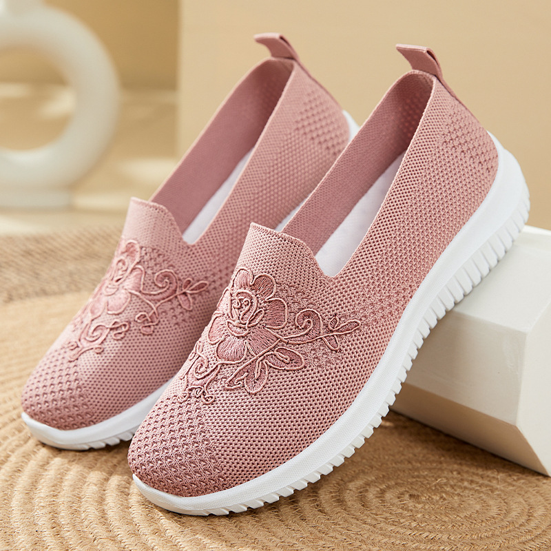 Embroidery Knit - Sapatos femininos de malha com bordado