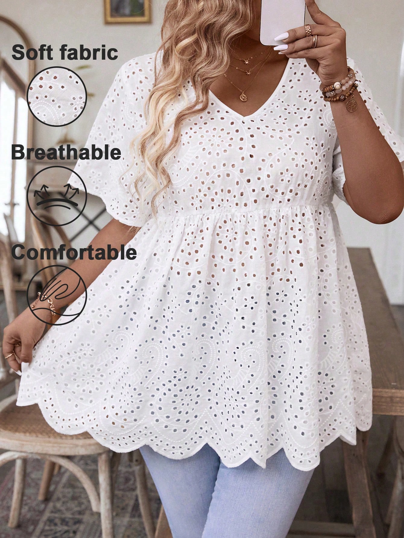 Embroidery Blouse - Blusa Feminina Plus Size Branca com