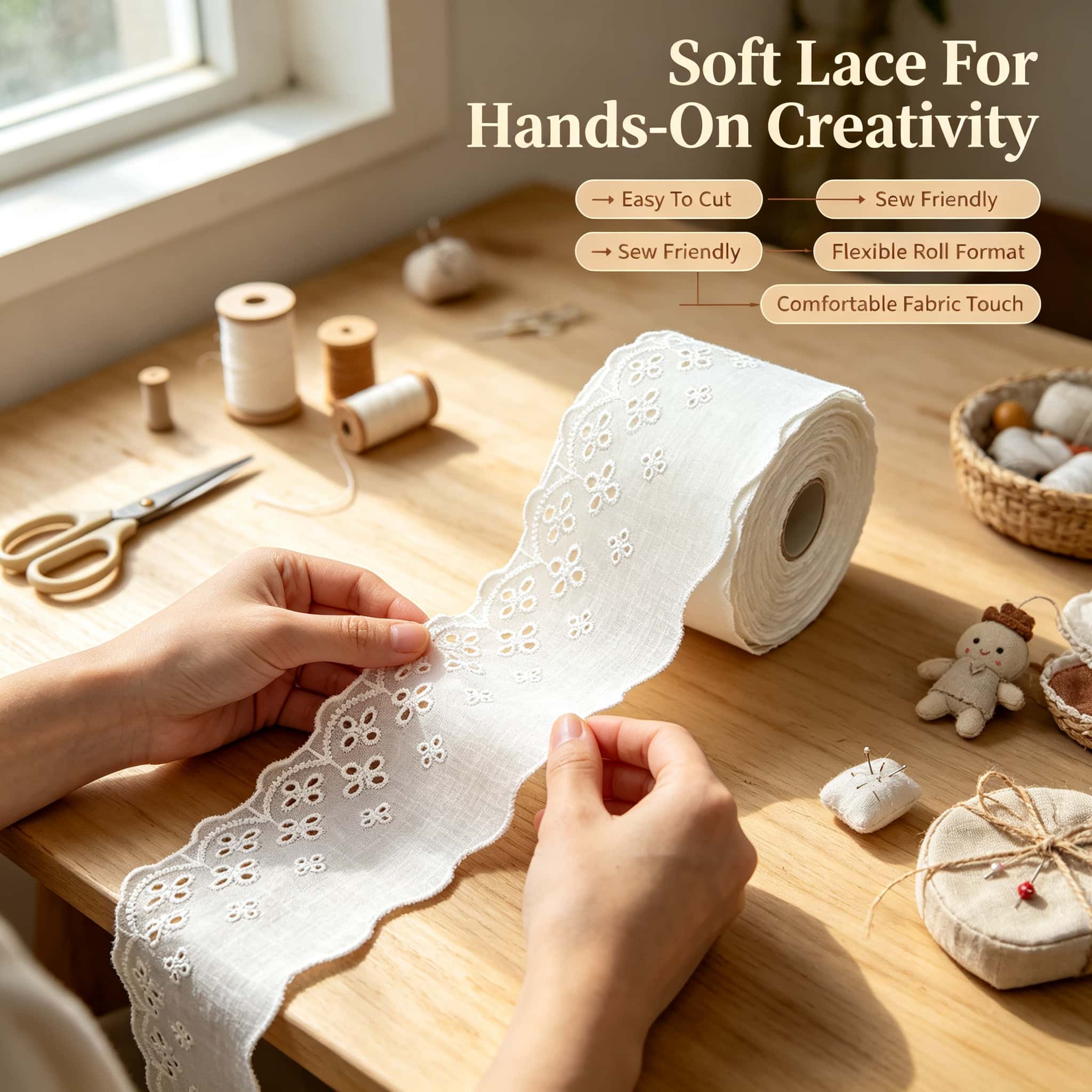 Renda de Algodão com Ilhós de  - Embroidery Eyelet avaliação e preço