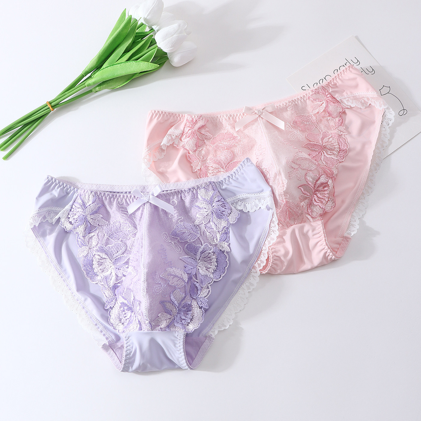 Cuecas de Renda Floral Rosa de - Embroidery Knit avaliação e preço