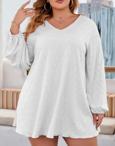 Vestido Mini Plus Size Feminin - Embroidery Eyelet avaliação e preço