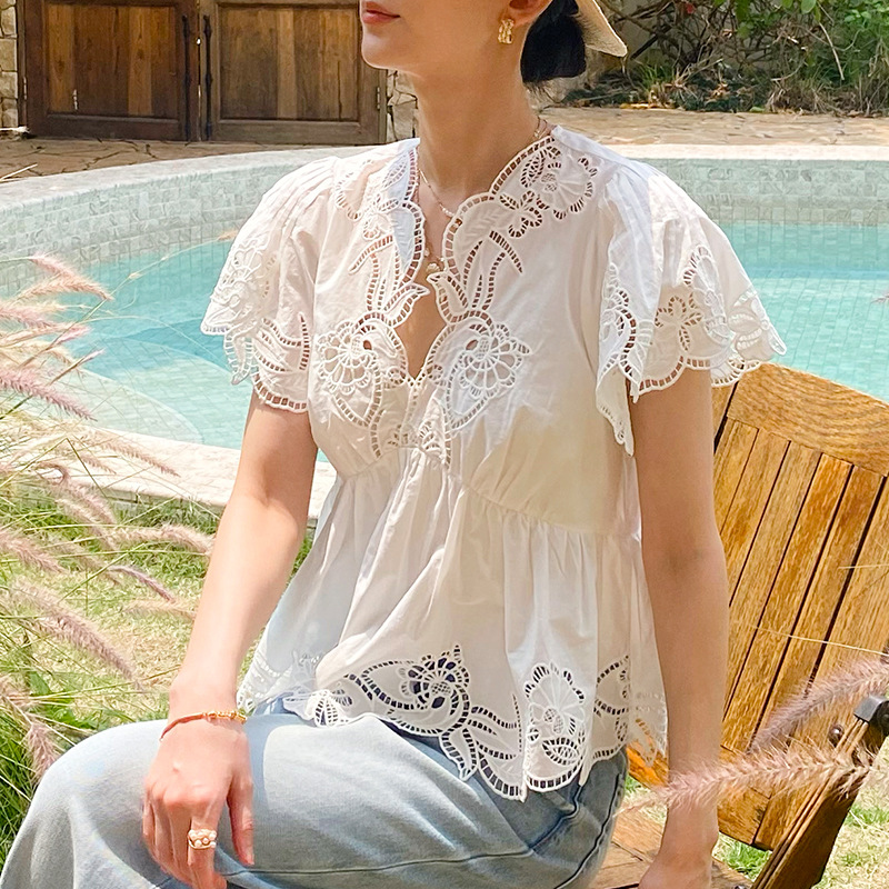 Blusa Feminina Estilo Francês  - Embroidery Eyelet avaliação e preço