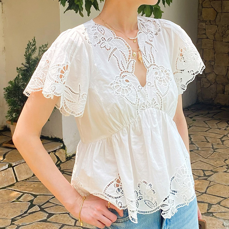 Blusa Feminina Estilo Francês  - Embroidery Eyelet avaliação e preço