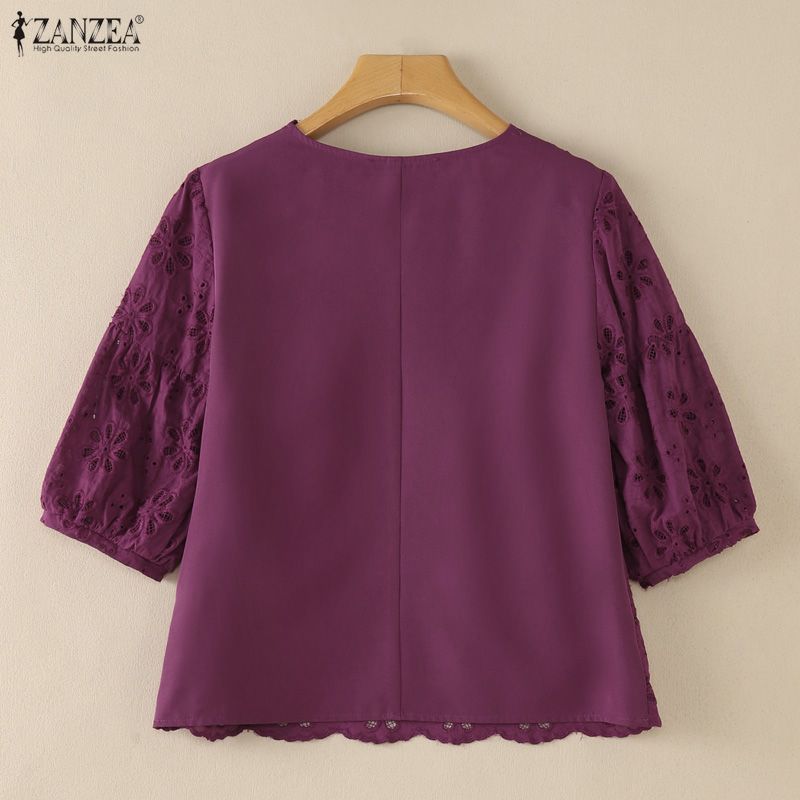 ZANZEA 2026 Blusas Femininas c - Embroidery Eyelet avaliação e preço