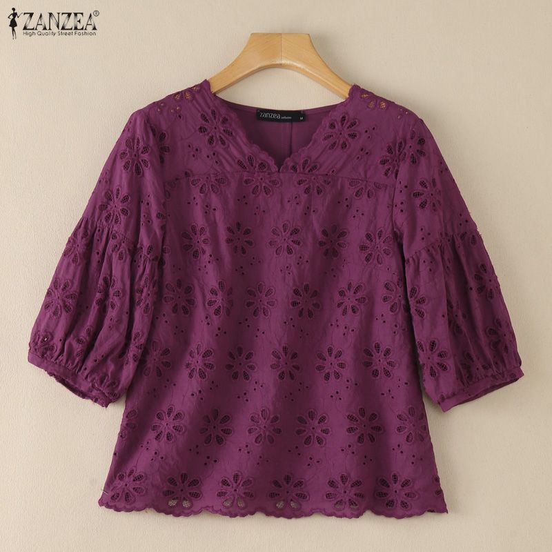 ZANZEA 2026 Blusas Femininas c - Embroidery Eyelet avaliação e preço