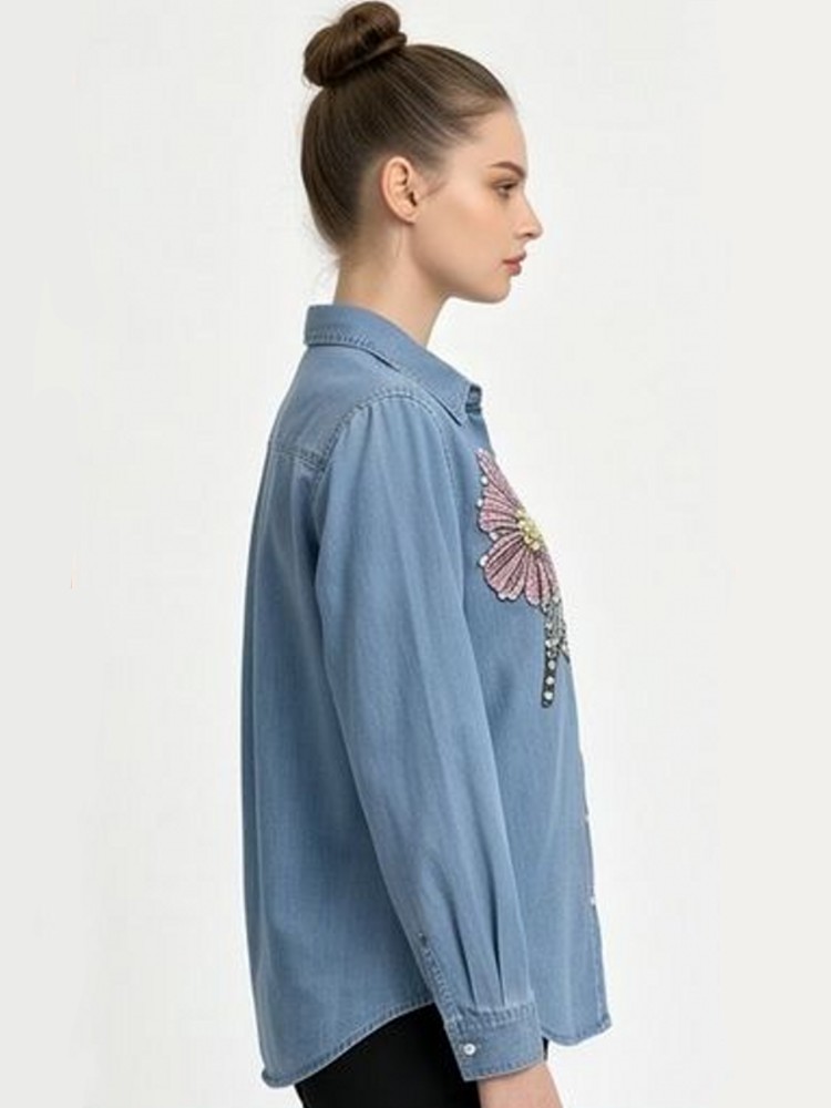 Blusas de Denim com Bordado pa - Embroidery Blouse avaliação e preço