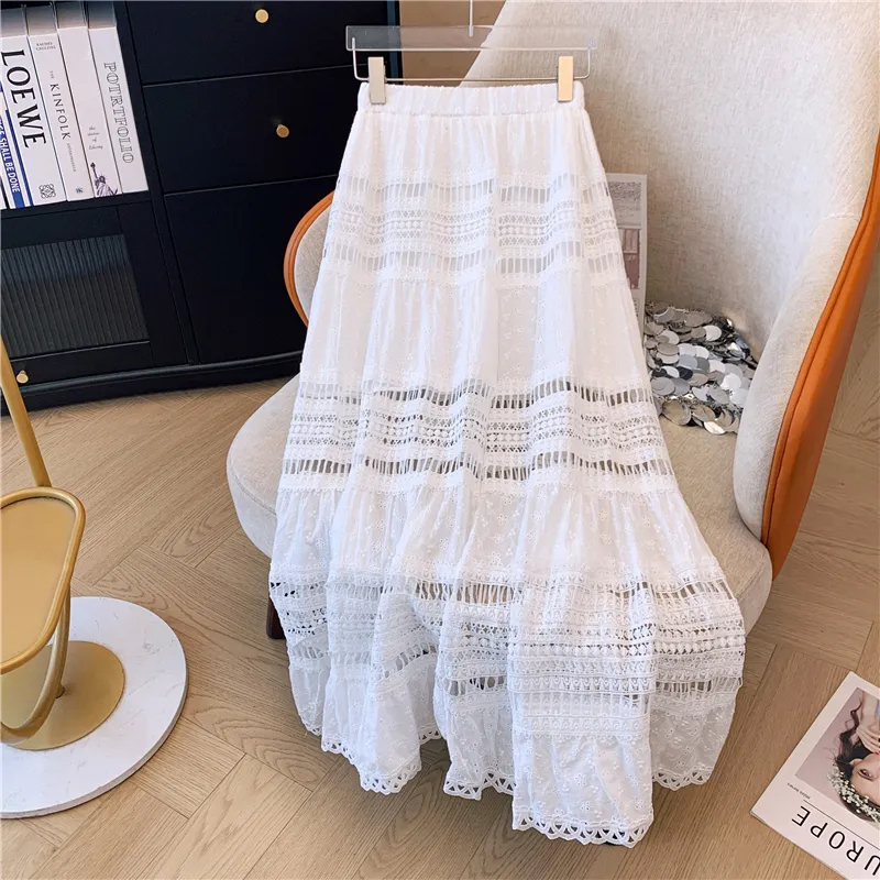 Saia Midi Branca com Bordado d - Embroidery Eyelet avaliação e preço