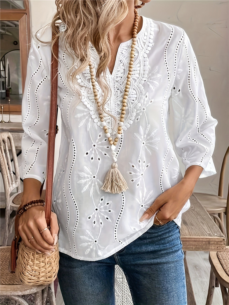 Camisa Branca Feminina Elegant - Embroidery Blouse avaliação e preço